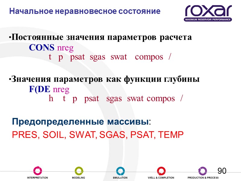 90 Начальное неравновесное состояние Постоянные значения параметров расчета    СONS nreg 